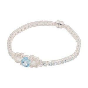 YUGSHA Made In India Sterling Silver Blue And White Topaz Antique Bracelet